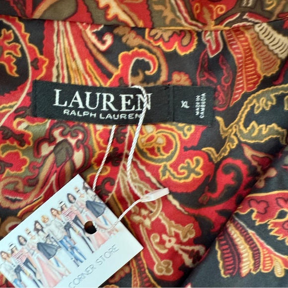 LAUREN Ralph Lauren BLACK LABEL Women's Size XL Multi Paisley Satin Pajama SHIRT - Picture 4 of 12